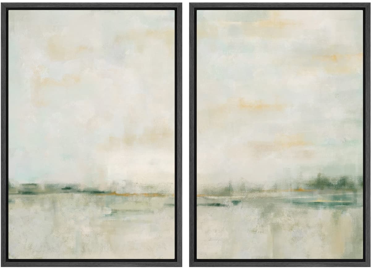 MUDECOR Framed Canvas Print Wall Art Set Watercolor Pastel Duotone Tan Landscape Abstract Shapes Illustrations Modern Art Decorative Contemporary for Living Room, Bedroom, Office - 24"x36"x2 Natural — view 139