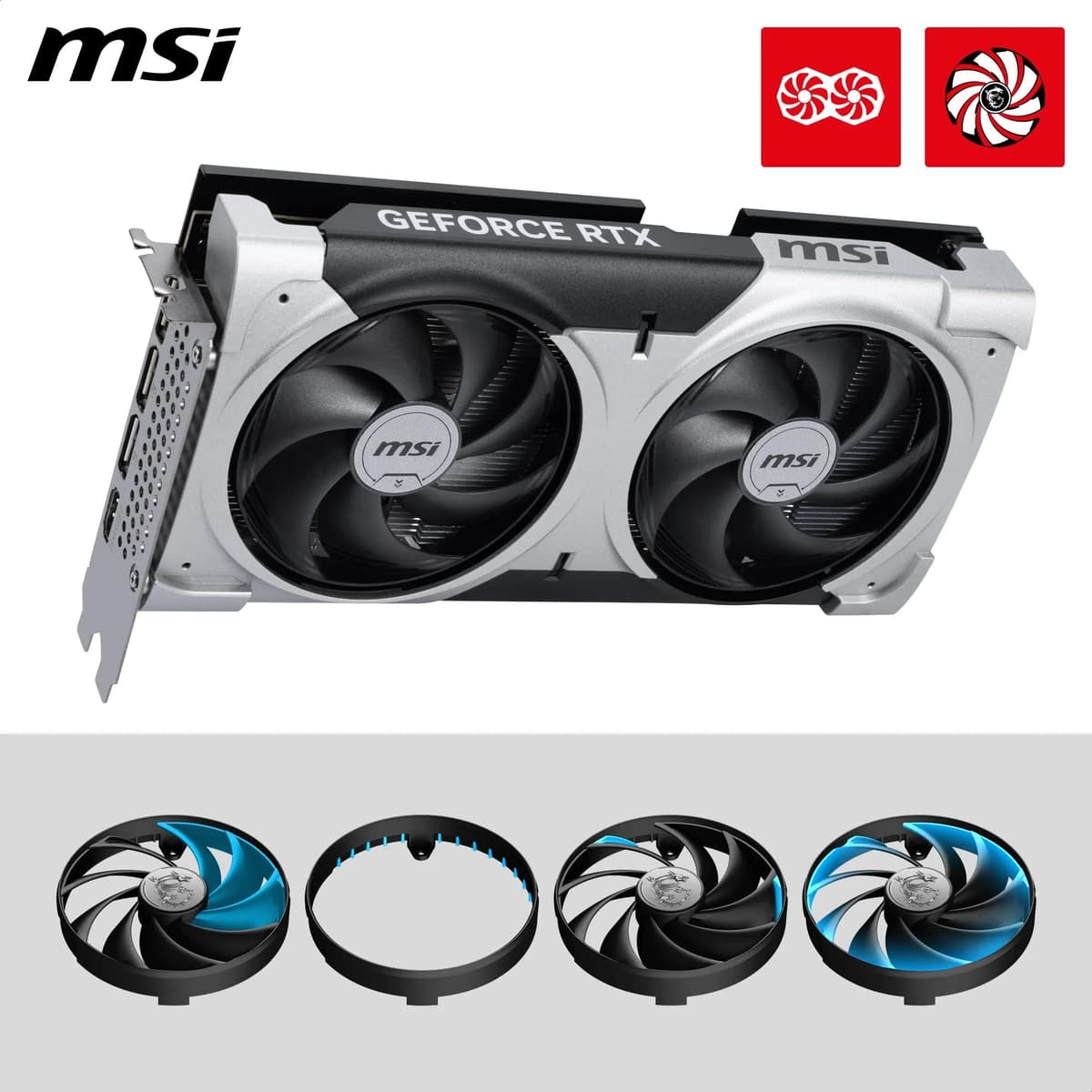 MSI GeForce RTX 5060 Ti 8G VENTUS 2X OC PLUS Graphics Card - RTX 5060 Ti GPU, 8GB GDDR7 (28Gbps/128-bit), PCIe 5.0 - DUAL-Fan Thermal Design (2 x STORMFORCE FAN) - HDMI 2.1b, DisplayPort 2.1b — view 4