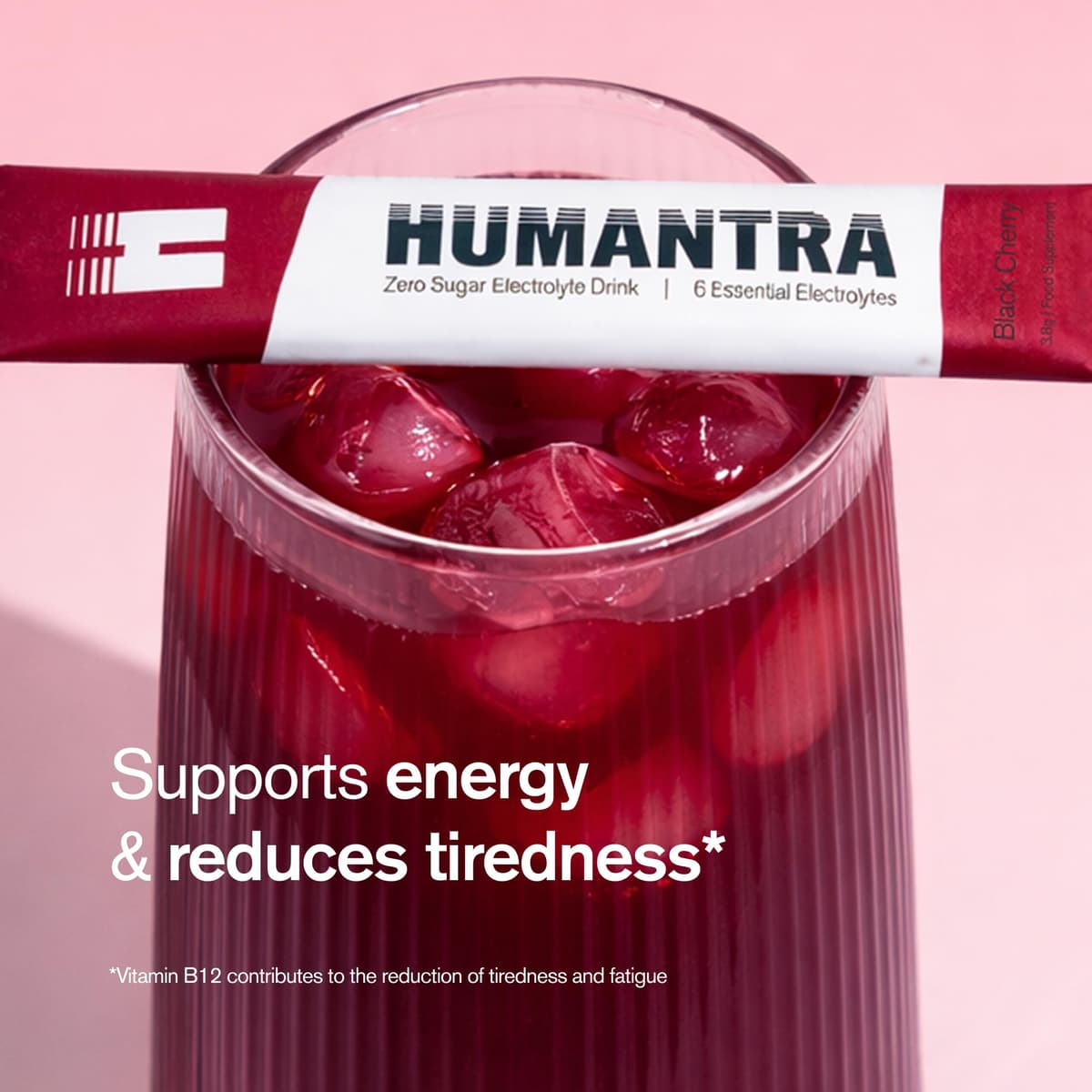 Humantra Electrolytes Powder - Black Cherry Flavor, 20ct - Powdered Hydration Sachets - Plant-Based Electrolyte Powder with 6 Electrolytes - Vegan, Sugar Free, Gluten Free — view 3