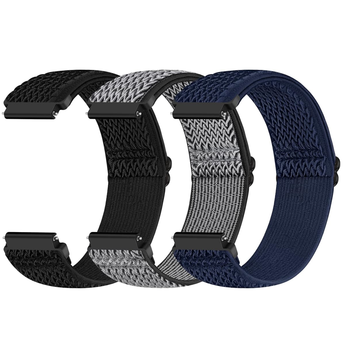 Yunshare Quick Release Watch Strap 18mm 19mm 20mm 22mm 24mm, Elastic Nylon Watch Bands Women Men for Samsung/Garmin/Fossil/Amazfit/Huawei/COROS/Xiaomi Replacement Wristband, 3pcs — view 9