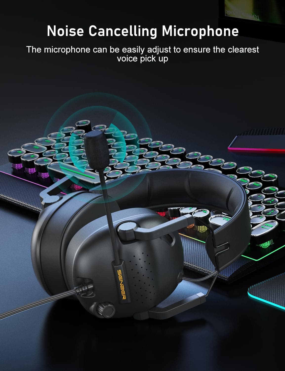 SENZER SG500 Surround Sound Pro Gaming Headset with Noise Cancelling Microphone - Soft Memory Foam Padding - Portable Foldable Headphones for PC, PS4, PS5, Xbox One, Switch — view 5