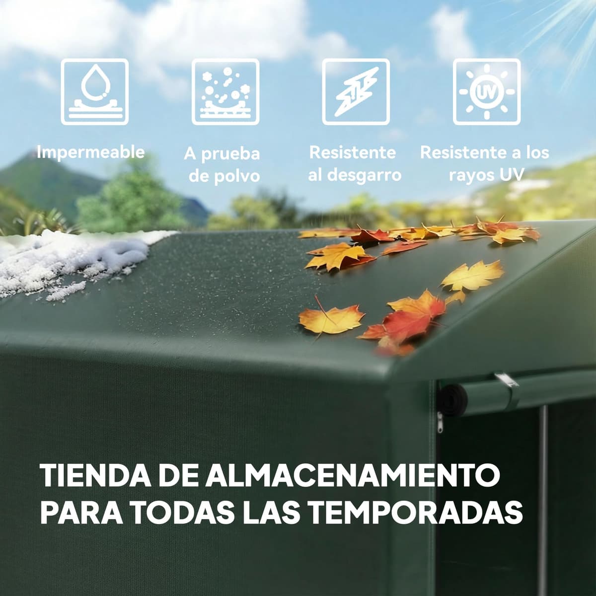 Outsunny Carpa de Jardín Exterior para Herramientas Bicicletas 1,2x1,8x1,65 m, Cobertizo Exterior con 2 Habitaciones, Puerta Enrollable con Cremallera, Impermeable Anti-UV, Garaje Portátil, Verde — view 3