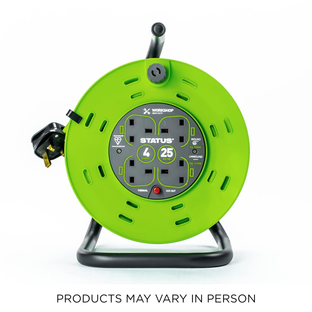 STATUS 4 Socket Cable Reel, 25m, Green, 13 Amp, Thermal Cut Out, Heavy Duty, Outdoor Extension Lead, Ideal for Garden, Workshop, DIY, Power Tools (S25M13ACR2) — view 7