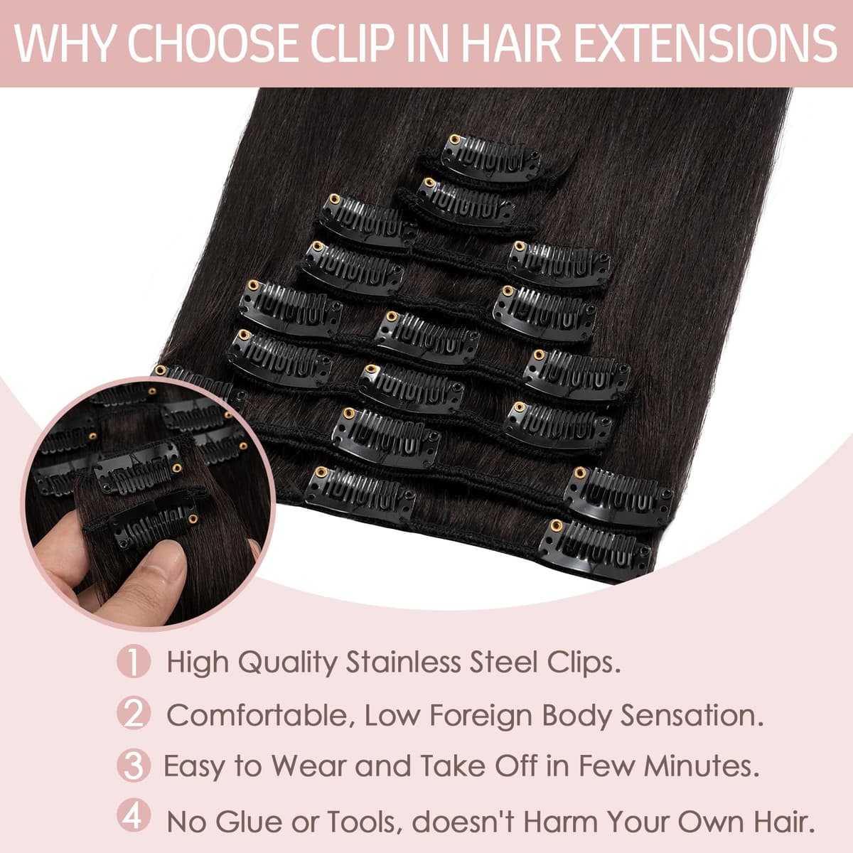 Silk-co 10inch Hair Extensions Clip in Hair Extension Human Hair #04 Medium Brown -Basic Thickness-Thin Weft- 8 Pieces Real Remy Straight Hair Extensions[50g] — view 136