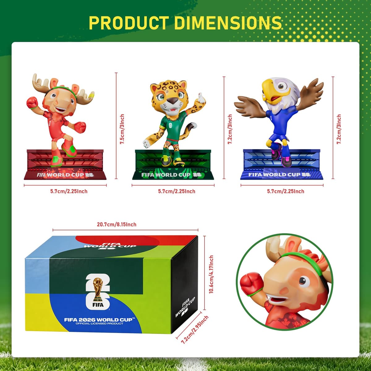 Sanyetral FIFA WORLD CUP 2026 3 Collectable Mascot Figures,Multi-Colour,includes Figurines Clutch,Zayu,Maple,Court Set-B in Gift Box(6 cm) — view 3
