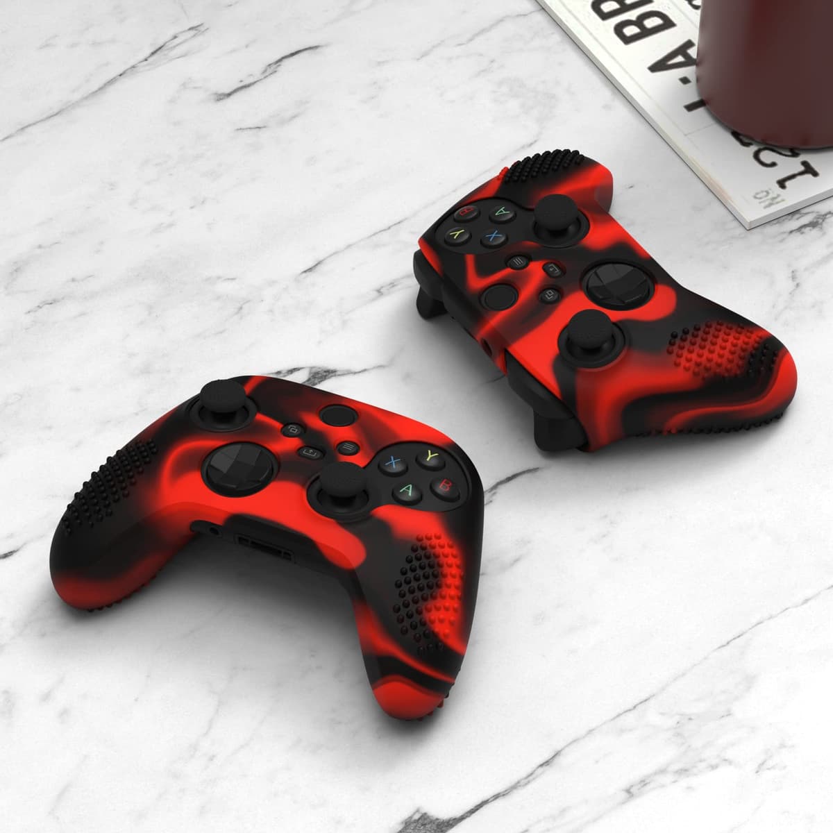 eXtremeRate PlayVital 3D Studded Edition Anti-Slip Silicone Cover Skin for Xbox Series X Controller, Soft Rubber Case Protector for Xbox Series S Controller with Black Thumb Grip Caps - Red & Black — view 5