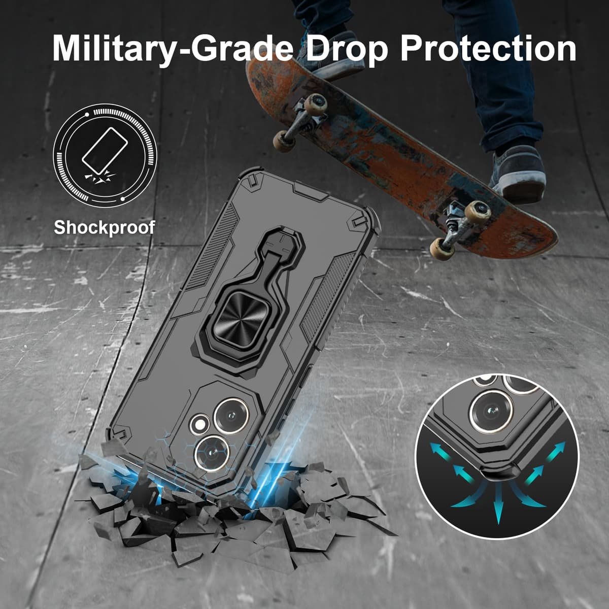 Funda para CMF Phone 2 Pro, Carcasa Antigolpes con Soporte anular metálico, Case Protectora de Grado Militar, Negro — view 40