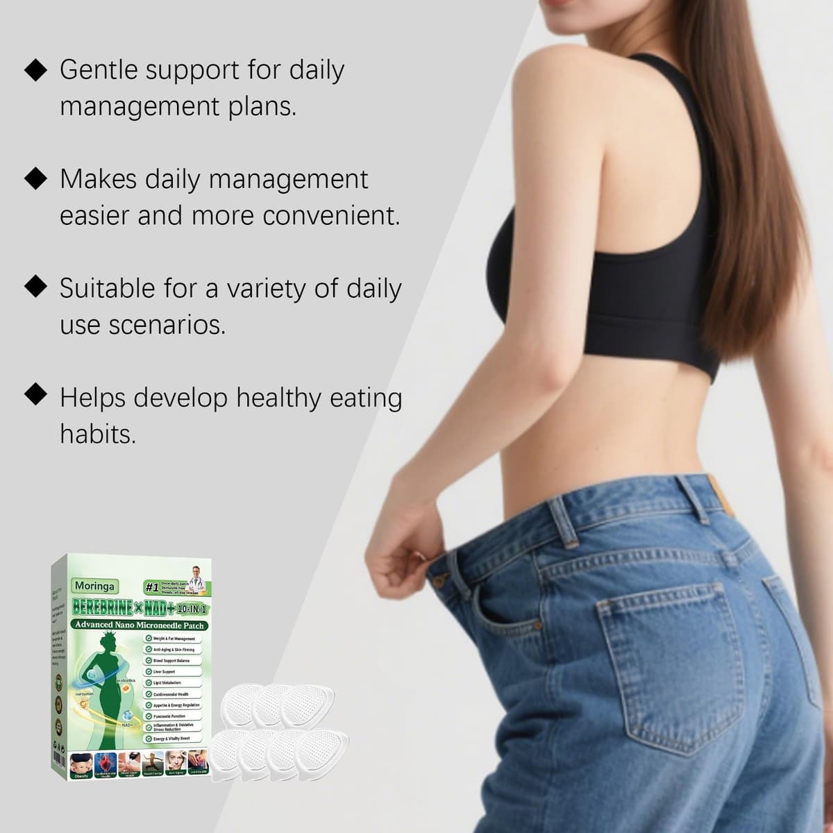 7 parches / 1 caja Moringa x Berberine Parche Avanzado de Nano Microagujas 10 en 1, Ingredientes Naturales, Fácil de Aplicar, para Hombres y Mujeres (70) — view 4