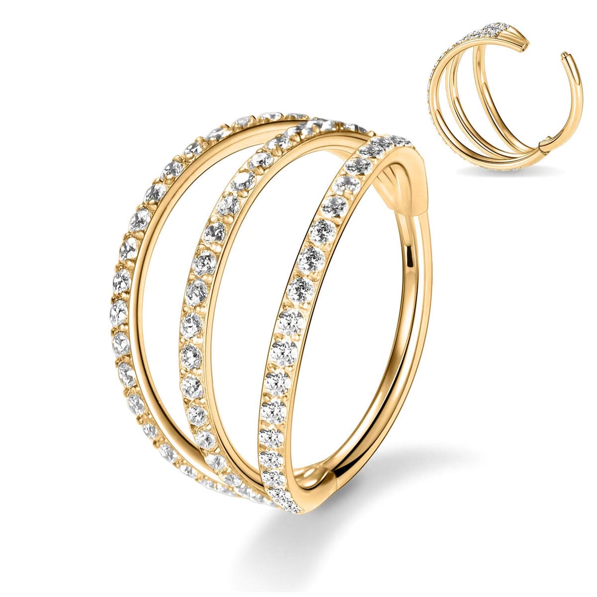 hengkaixuan Triple Double Nose Hoop Ring Sleeper Hoop Earring Helix Rook Conch Cartilage Daith Tragus Earrings Septum Ring Lobe Nose Piercing Jewellery for Women — view 9