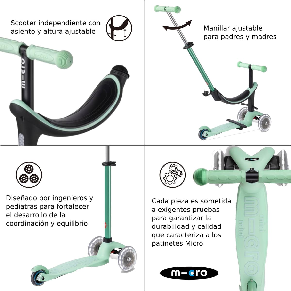 Micro® | Mini2Grow Deluxe LED | El Original Desde 1999 | Patinete Evolutivo con Asiento Mini 4en1 para niños Desde 1 año| Ruedas LED mas Brillantes | Transición sin Herramientas | 1-6 Años — view 4
