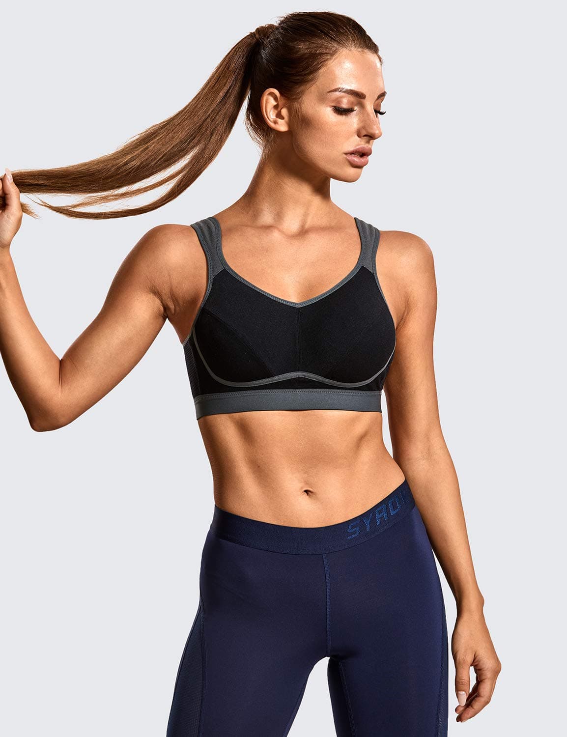 SYROKAN Women's Comfort Sports Bra High Impact for Large Breasts Wireless Stretch Support Bounce Control — view 3