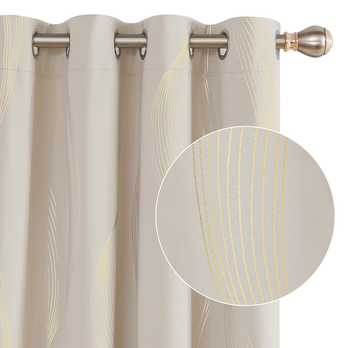 Deconovo Grey Blackout Curtains for Living Room 72 Drop Silver Wave Line Foil Printed Blackout Curtains Thermal Insulated Curtains Eyelet Curtains for Baby Nursery 46 x 72 Inch Light Grey Two Panels — view 7