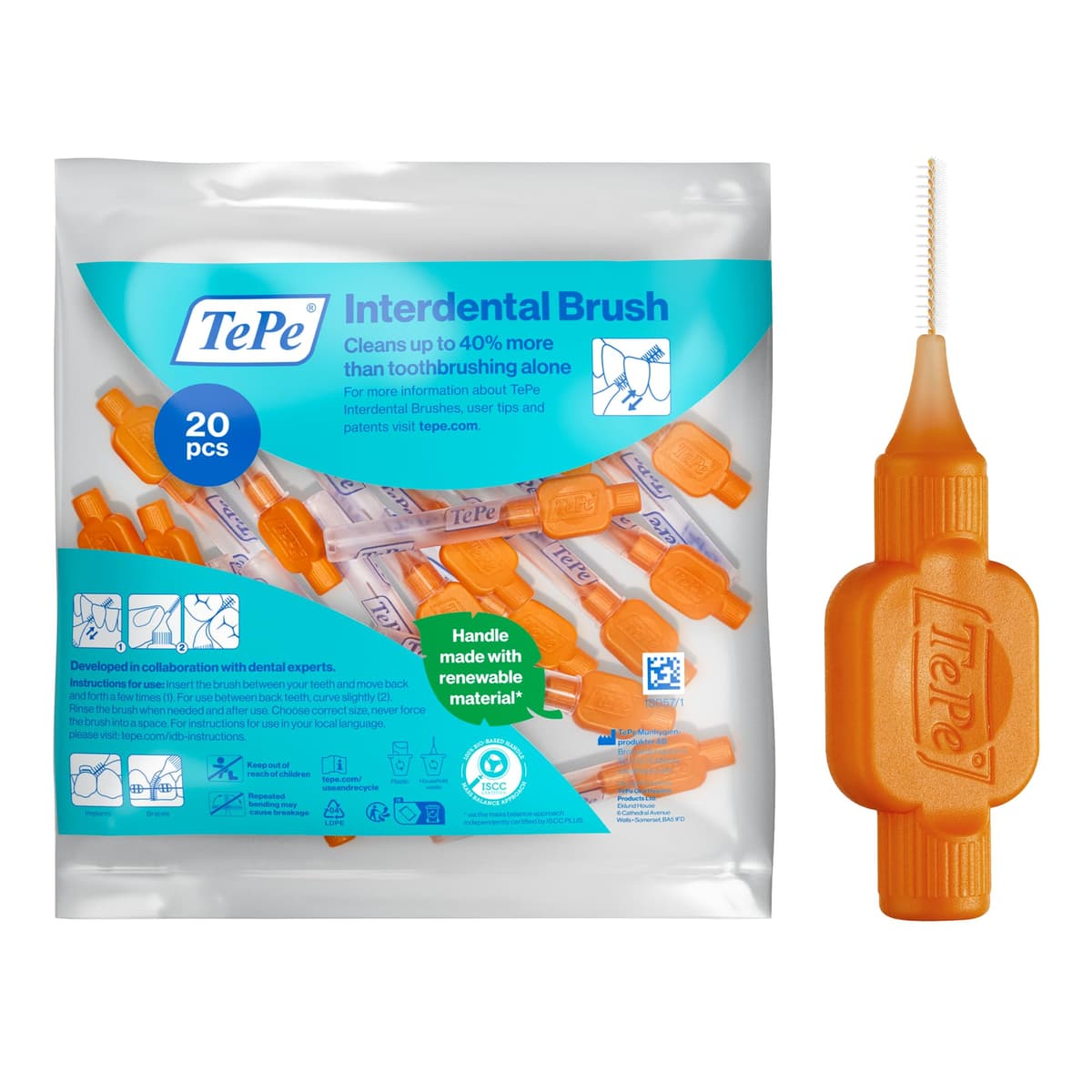 TePe Interdental Brush, Original, Yellow, 0.7mm/ISO 4, 8pcs, efficient Cleaning Between Teeth, Plaque Remover and Dental flosser for Small Gaps — view 17