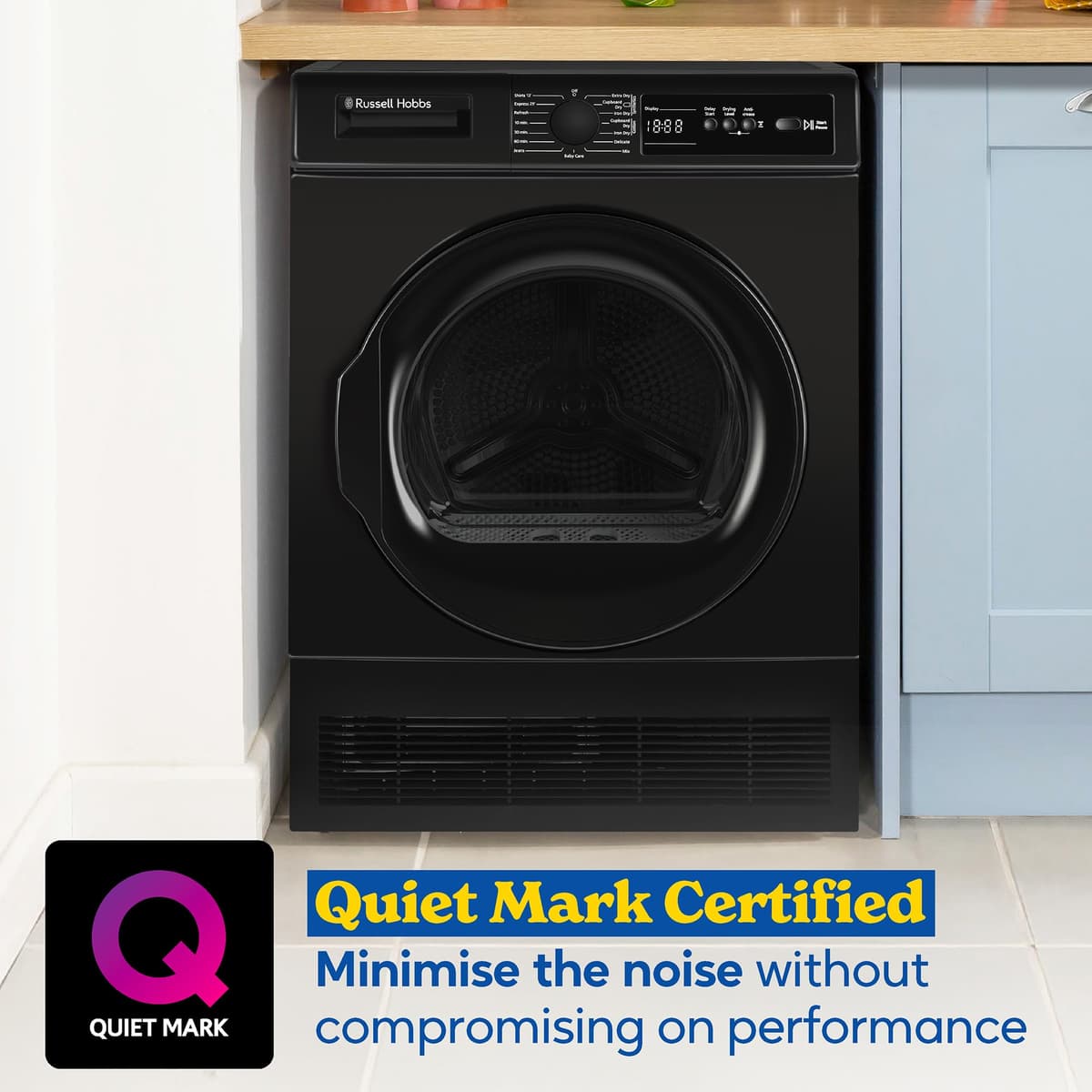 Russell Hobbs Freestanding Condenser Dryer Electric Tumble Dryer 15 Programmes 8kg Capacity 3 Heat Settings LED Display DelayStart Anti-Crease Child Lock Black Clothes Dryer RH8CTD111B — view 4