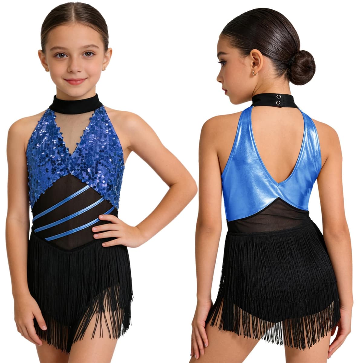 Freebily Vestidos Baile Salsa Samba Rumba con Flecos Niña Leotardo De Baile Latino Espalda Abierta Trajes De Bailarina Cha Cha — view 6