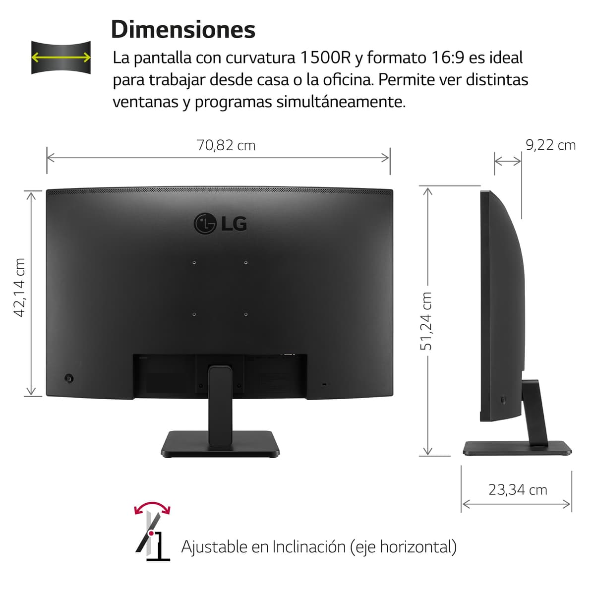 LG 32MR50C-B - Monitor Curvo 32", Panel VA FHD 1920x1080 16:9 1500R, 100 Hz, AMD FreeSync Premium, Super Resolution+, 2× HDMI, Clase E, Negro — view 4