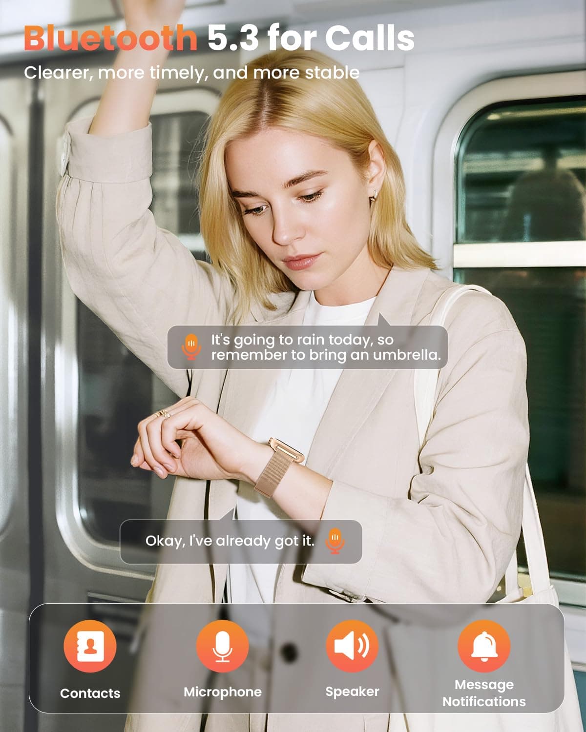 Reloj Inteligente Mujer con Autonomía 100 Días, 1000mAh Batería Grande, 1.83" Smartwatch Mujer con Llamadas, SpO2, Pulsómetro, Sueño, 120+ Modos Deportivos Calorías IP68 Podómetro Android iOS Rosa Oro — view 6