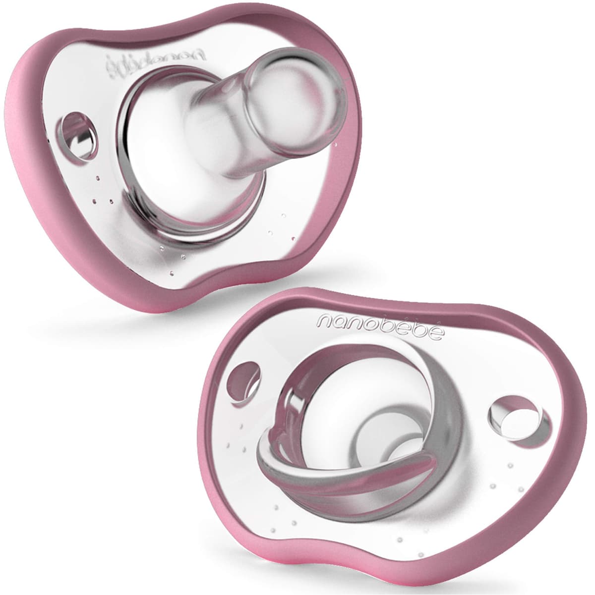 Nanobebe Baby Soothers 0-3 Months – Orthodontic, Curved to Fit Facial Contours, Award-Winning for Breastfed Babies, 100% Silicone, BPA-Free, Perfect Baby Registry Gift, 2-Pack in Pink