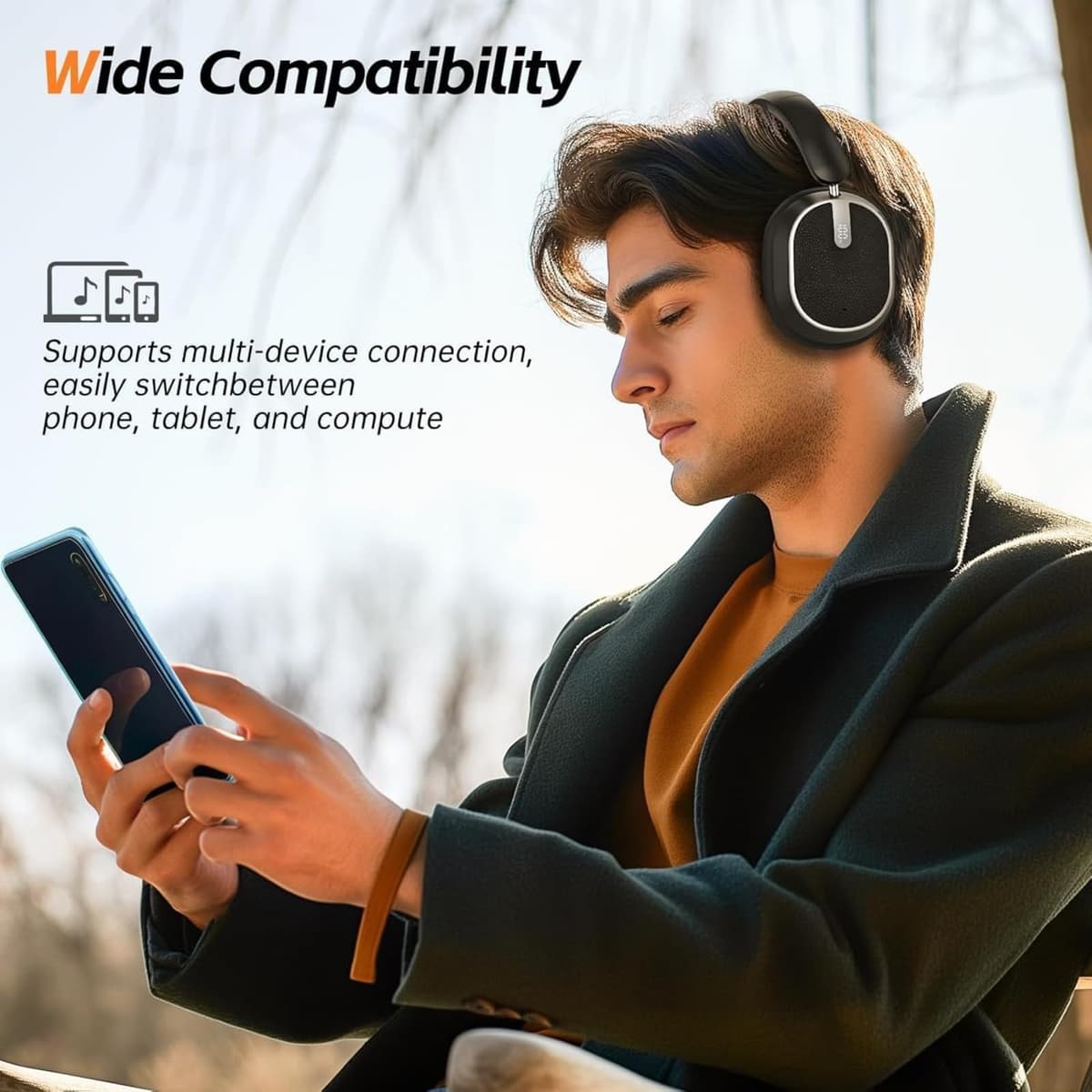 MMWOWARTS Hybrid Active Noise Cancelling Bluetooth Headphones,Bluetooth 6.0 Over Ear Wireless Headphones with 60H Playtime, Hi-Res Audio, Deep Bass, Memory Foam Ear Cups for Home Office Travel — view 2