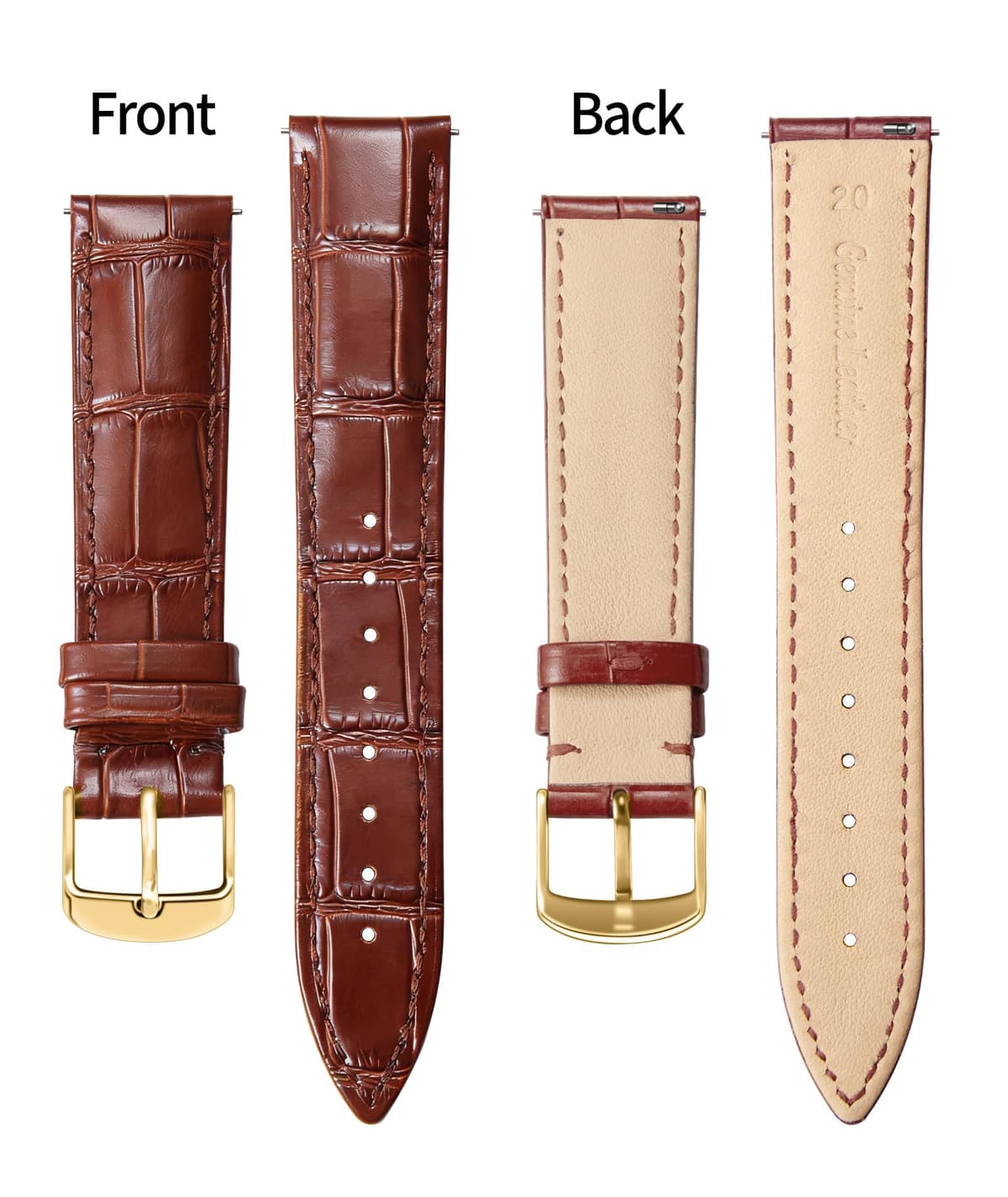 BINLUN Quick Release Leather Watch Straps Replacement Watch Bands Smart Watch Strap Crocodile Pattern in 10 Colors 13 Sizes with Silver/Gold/Rose-Gold Buckle for Men Women(10mm-24mm) — view 2