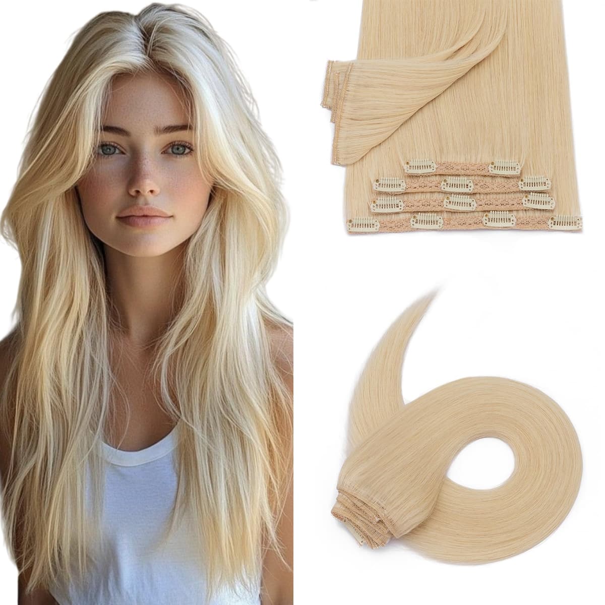 Silk-co 10inch Hair Extensions Clip in Hair Extension Human Hair #04 Medium Brown -Basic Thickness-Thin Weft- 8 Pieces Real Remy Straight Hair Extensions[50g] — view 200