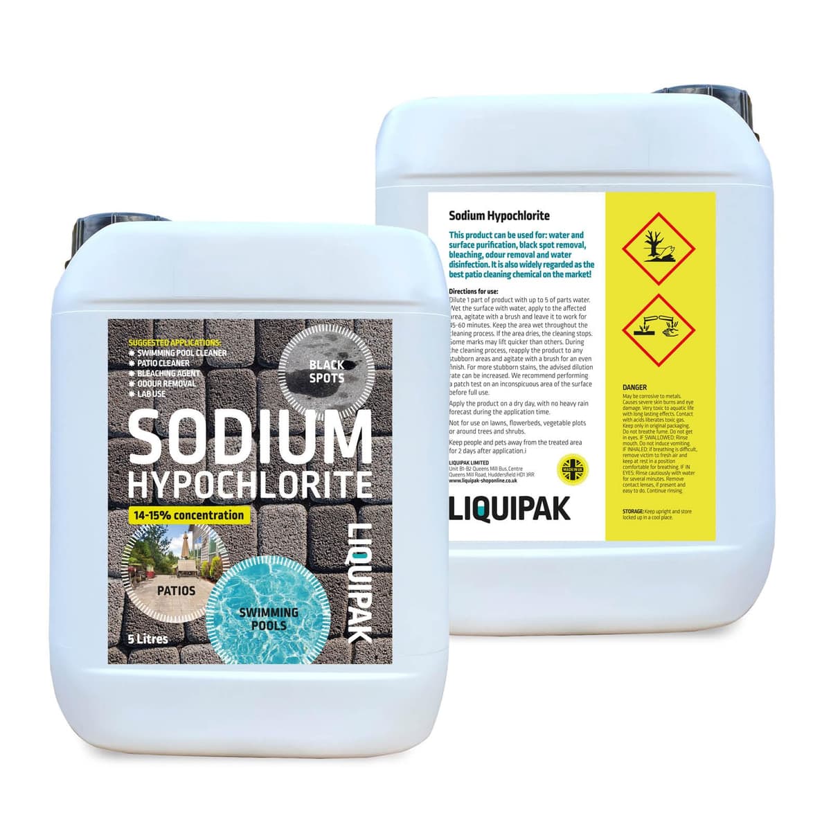 Liquipak Sodium Hypochlorite 20 Litres Patio Cleaner (4x5L) | High Strength 14-15% Concentration | Swimming Pool Liquid Chlorine & Black Spot Remover | Bleach Solution — view 2