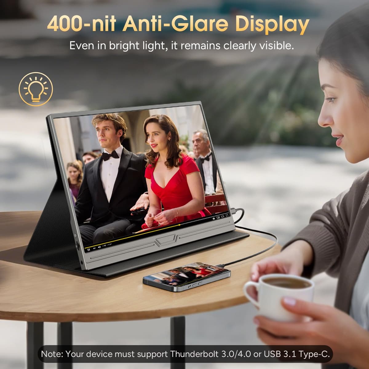 CUIUIC Portable Monitor, 15.6 Inch 1080P FHD IPS Second Screen for Laptop with USB-C & Mini HDMI, Eye Care, Portable Screen for Laptop, Xboxs, Mac, Phone — view 3