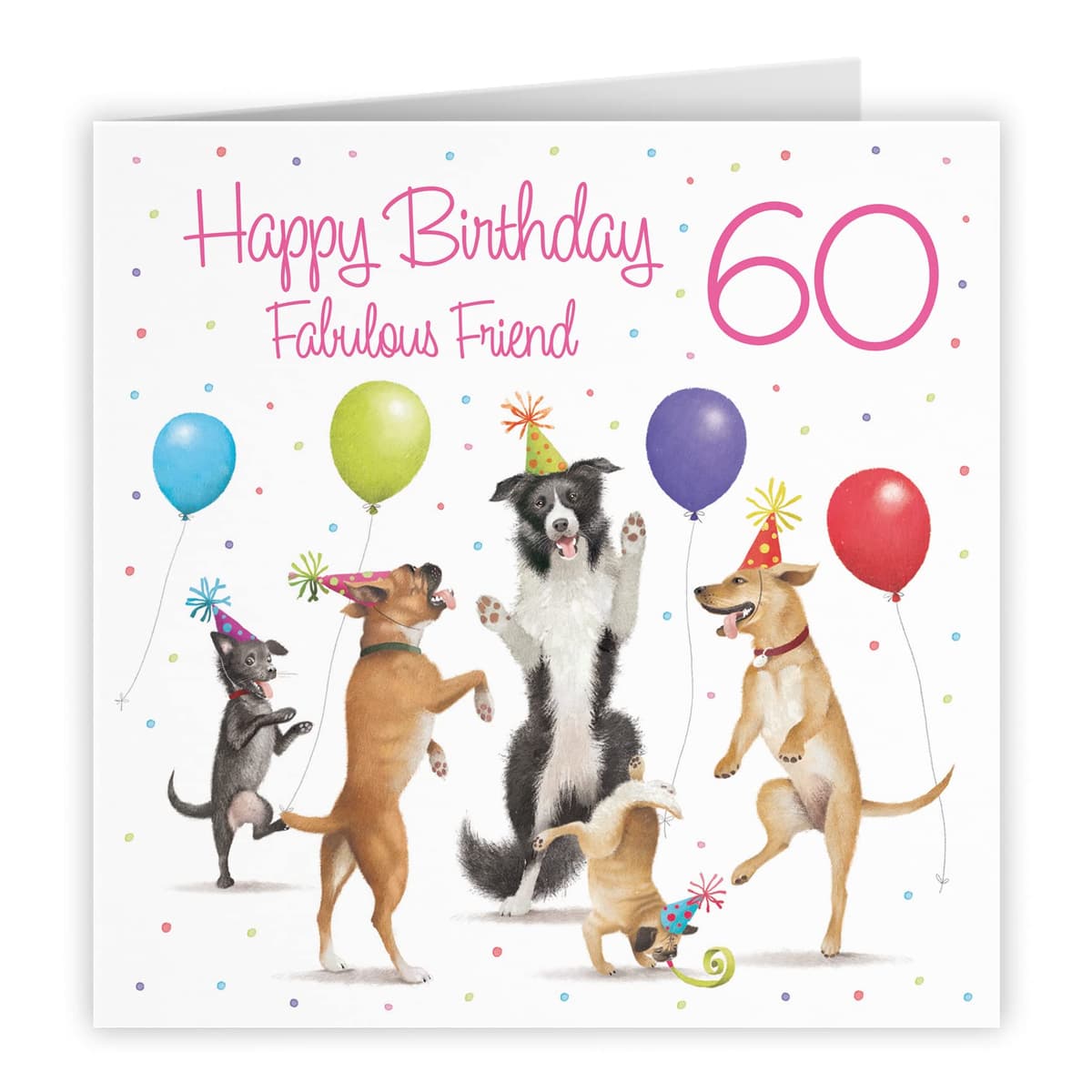Hunts England 60th Friend Birthday Card - Dancing Dogs - Fabulous Friend - Age 60 - Women's 60th Birthday Card - Milo's Gallery - Funny — view 4