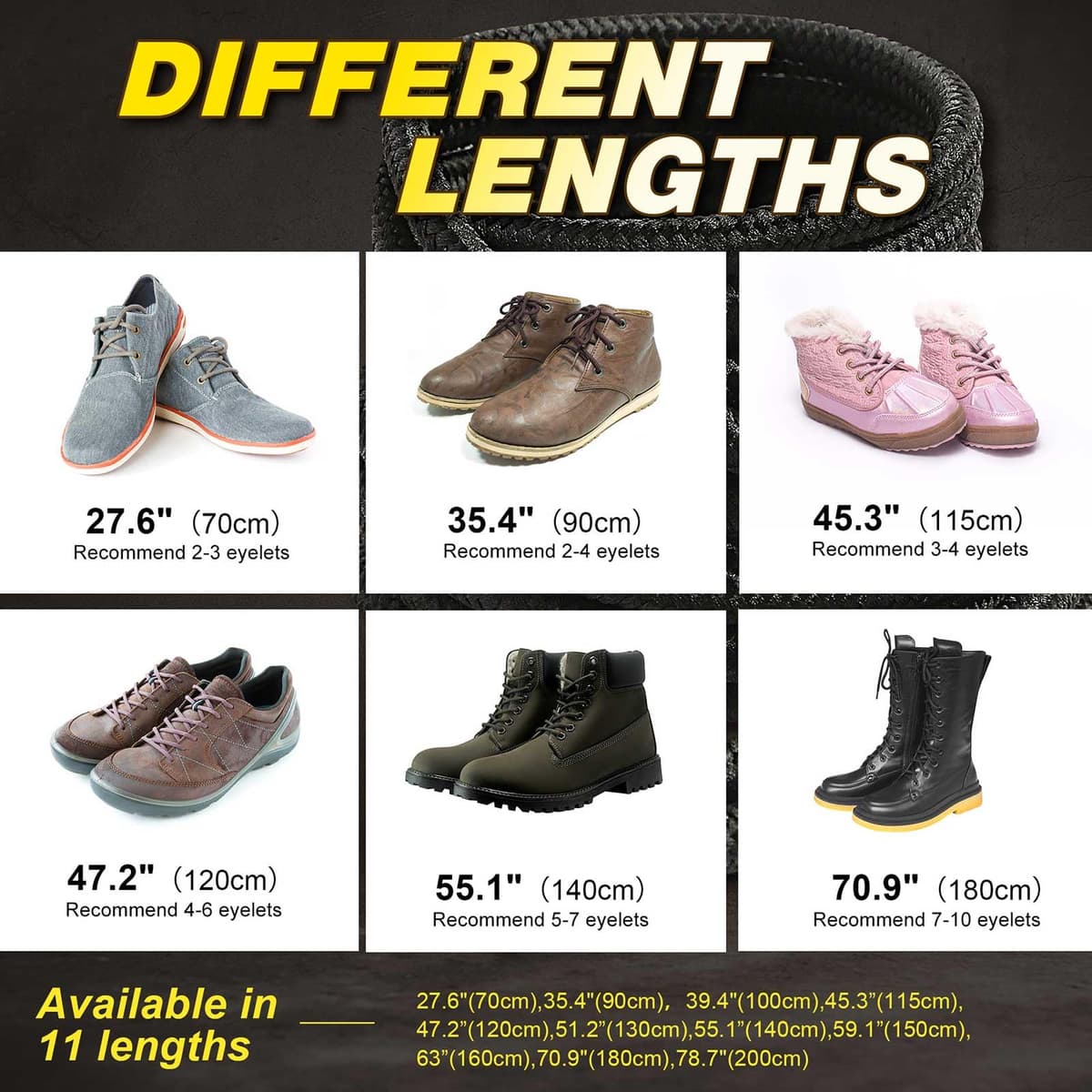 VSUDO Cordones Botas de Montaña Redondos, ø4 mm Cordones Zapatillas/Zapatos de Trabajo, Aguetas Botas para Zapatos de Militares/Treking para Mujer o Hombre — view 7