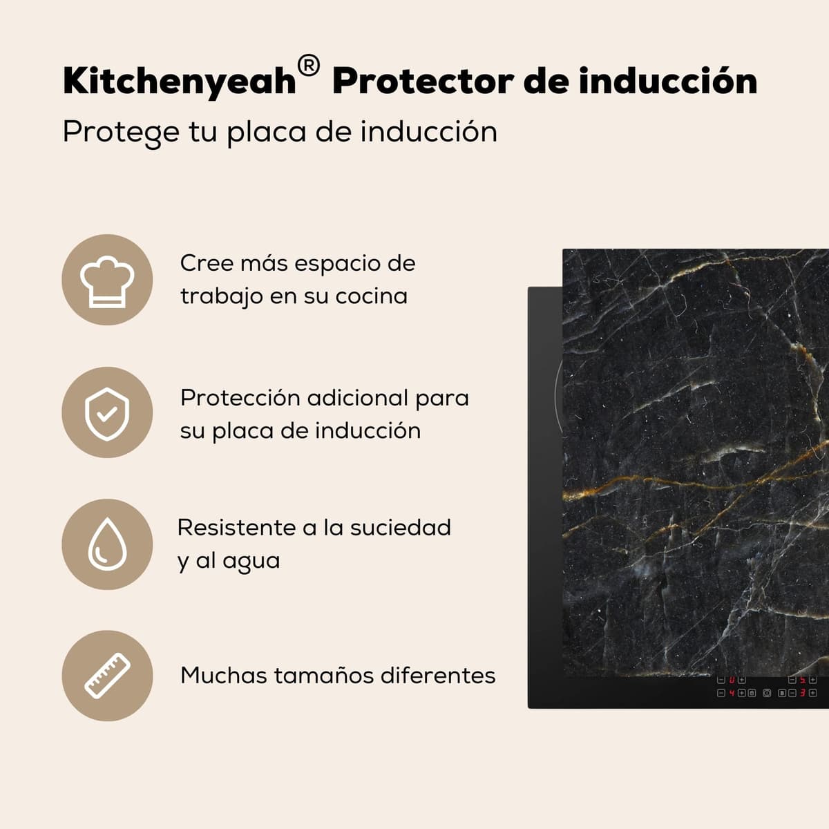 KitchenYeah© Cubre Vitrocerámica - Protector Vitroceramica Induccion 59x52 cm - Tapa Vitroceramica - Protector de Vitroceramica Mármol - Negro - Oro - Gris - Textura de mármol — view 3