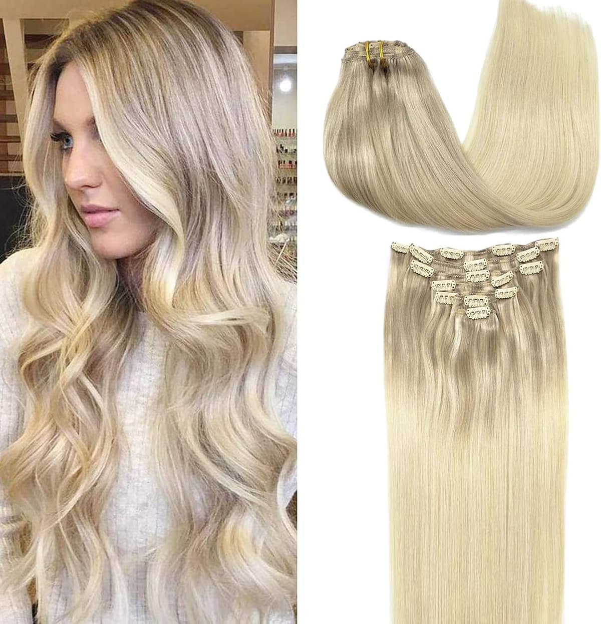 GOO GOO Clip in Hair Extensions Human Hair, 18inch 150g 9Pcs, #2 Dark Brown, Hair extensions for women, Human Hair Extensions Clip in — view 103