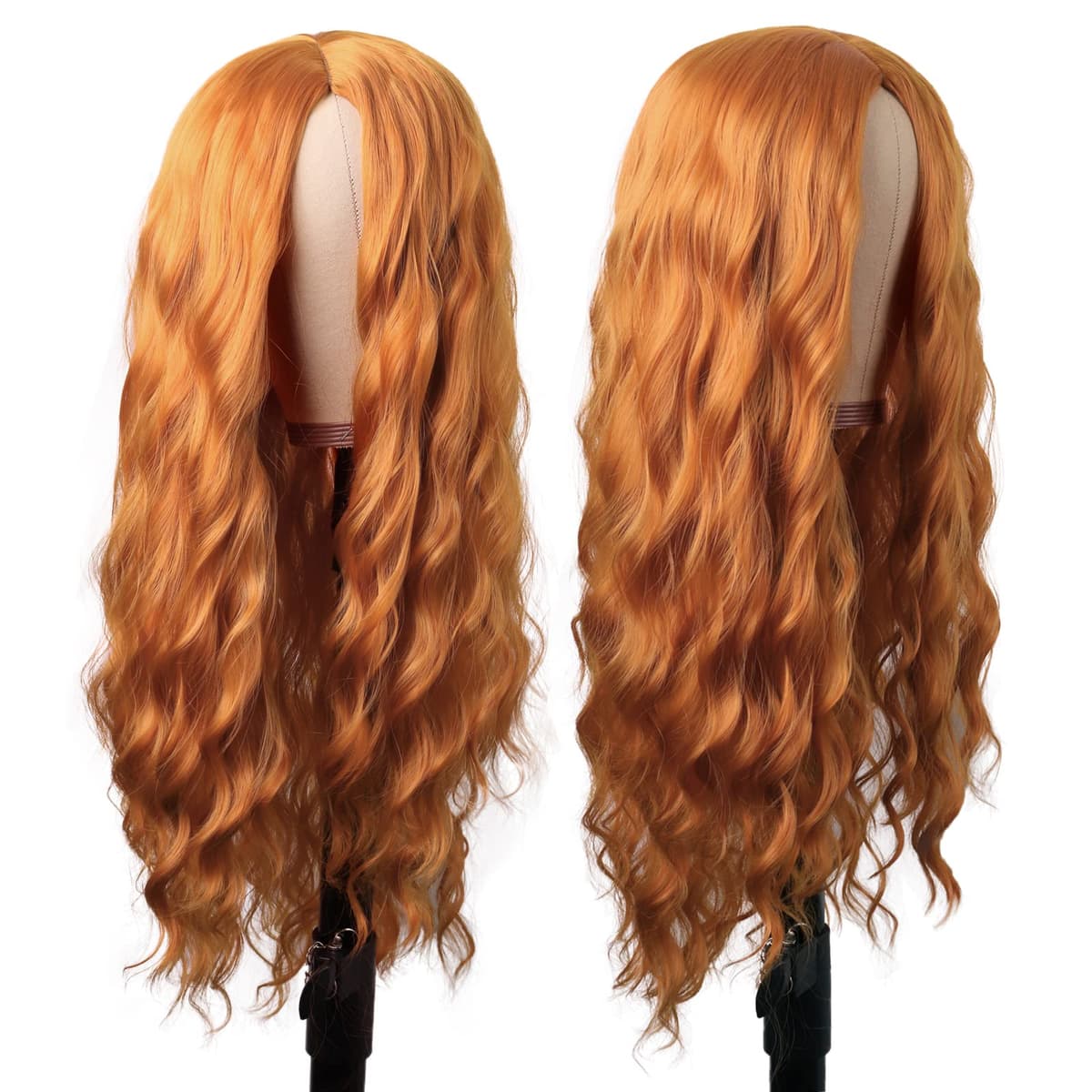 MapofBeauty 28 Pulgada/70 cm Largo Wavy Pelucas Middle Part Sintética Fibras Rizo Cabello Reemplazo Peluca Para Fiesta de Cosplay Diario (Naranja) — view 5