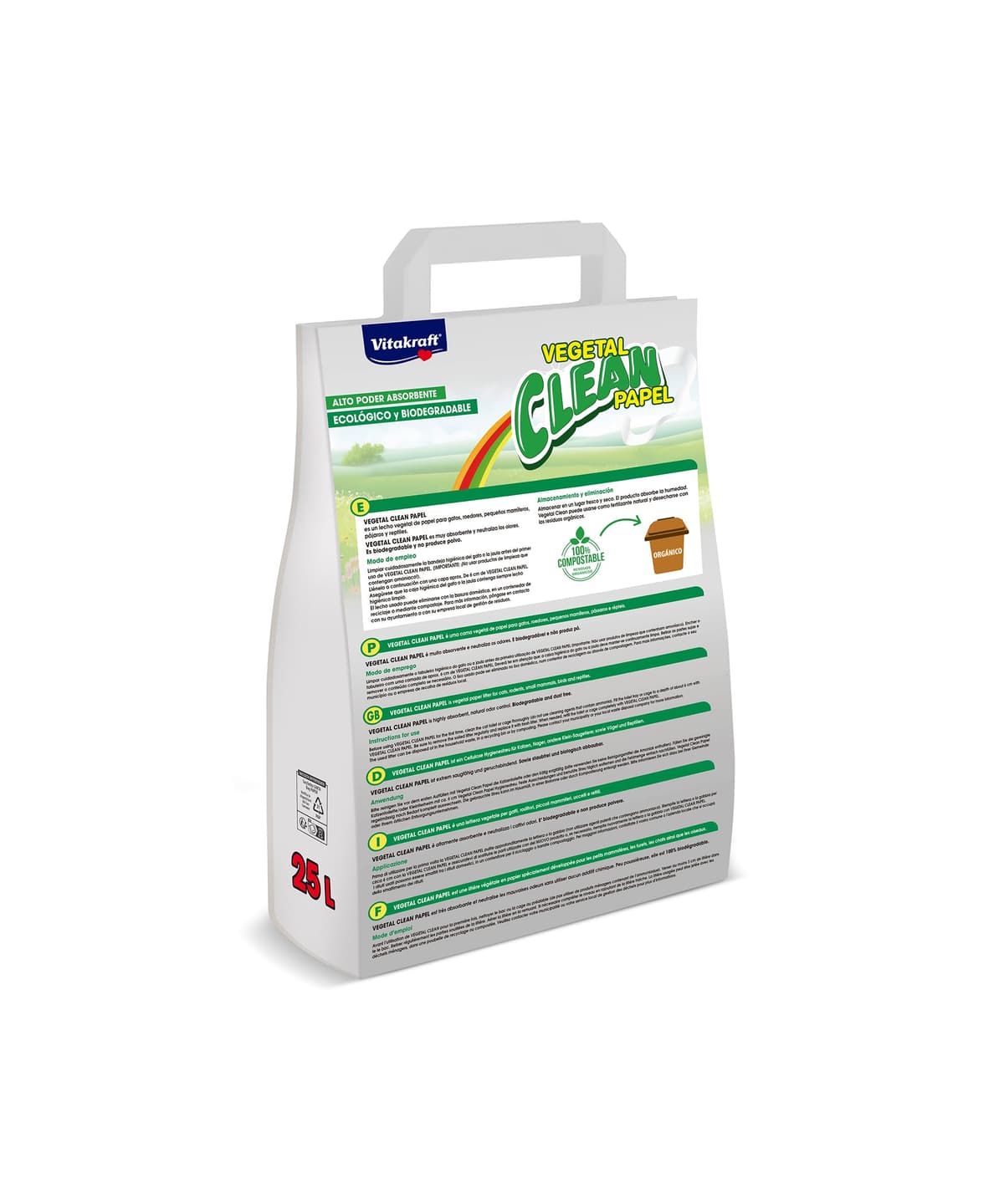 Vitakraft Vegetal Clean Papel, lecho Sanitario higiénico de Papel prensado para Animales pequeños, Conejos, cobayas, Gatos, Control de olores y Gran absorción, hipoalergénico, Biodegradable (1x 25L) — view 2
