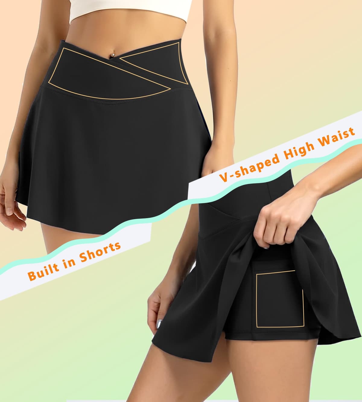 Faldas de Tenis para Mujer Cintura en V Falda Deportiva con Bolsillos Mini Falda Pantalón de Golf Plisada Mini Skirt para Correr Fitness Yoga Ciclismo Senderismo — view 2