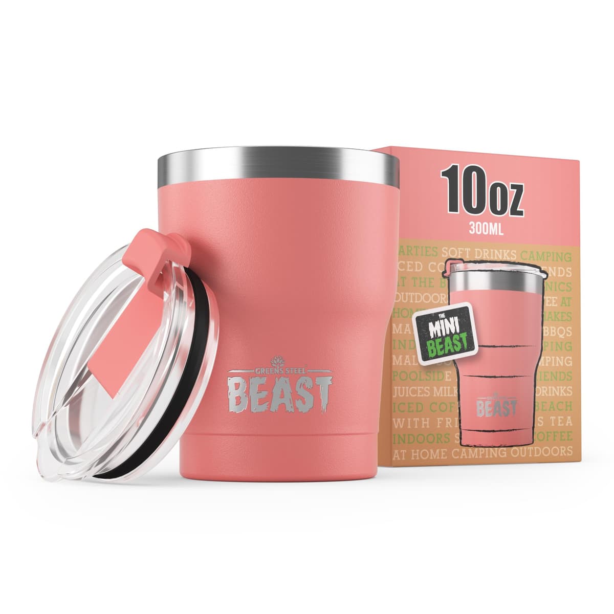 Greens Steel Beast Tumbler – 550 ml (20 oz), Coral | Vaso de acero inoxidable reutilizable con aislamiento al vacío | con 2 pajitas y cepillo de limpieza | Termo de viaje de doble pared — view 42