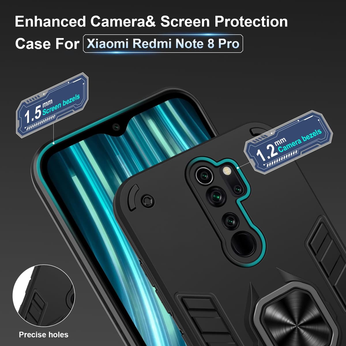 Funda para CMF Phone 2 Pro, Carcasa Antigolpes con Soporte anular metálico, Case Protectora de Grado Militar, Negro — view 741