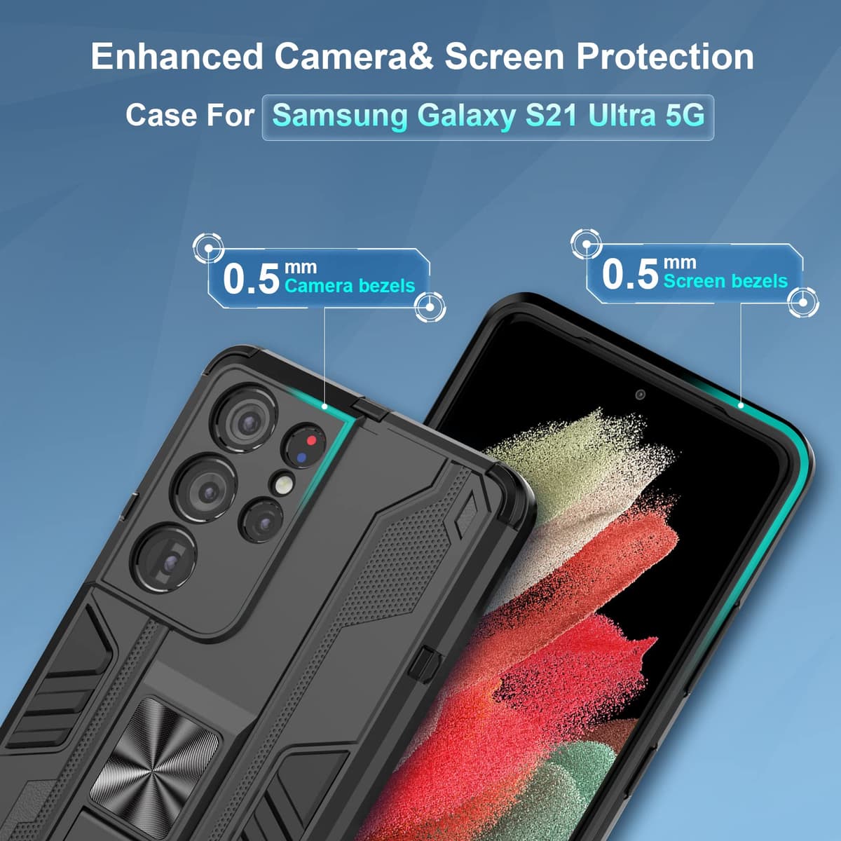 Funda para CMF Phone 2 Pro, Carcasa Antigolpes con Soporte anular metálico, Case Protectora de Grado Militar, Negro — view 1323