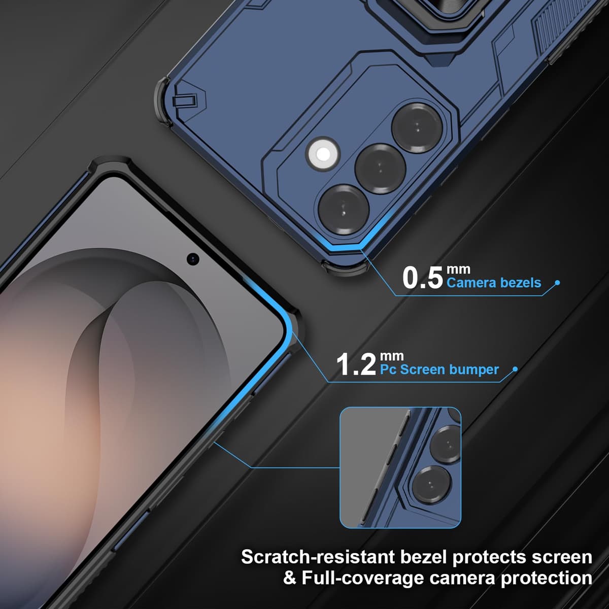 Funda para CMF Phone 2 Pro, Carcasa Antigolpes con Soporte anular metálico, Case Protectora de Grado Militar, Negro — view 1570