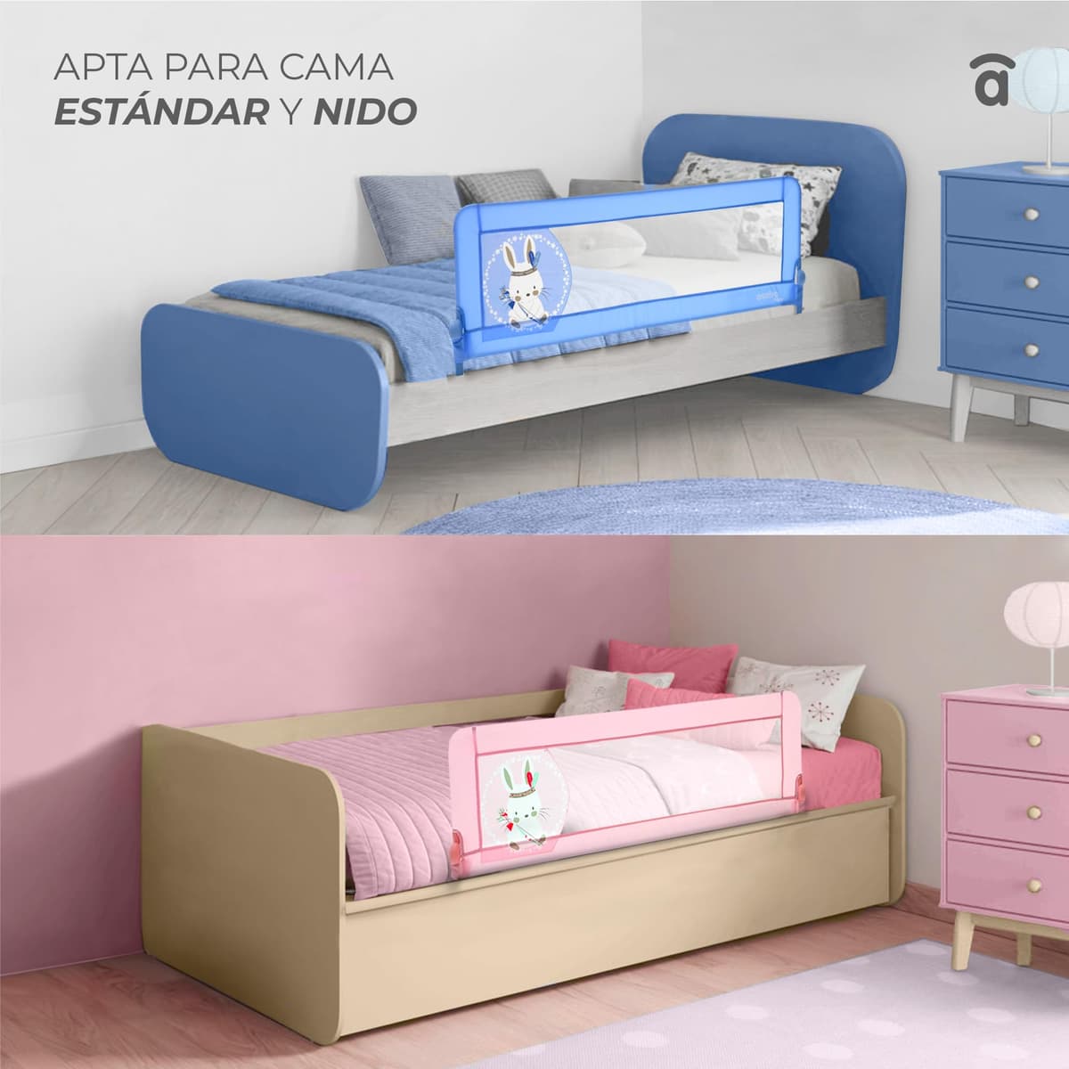 Asalvo Barrera de Cama 2 en 1 de 150 cm para Niño - Abatible con Correas Ajustables + Apta para Cama Nido + Instalación Fácil y Lavado Sencillo - Protección Segura y Estable - Blanco — view 5