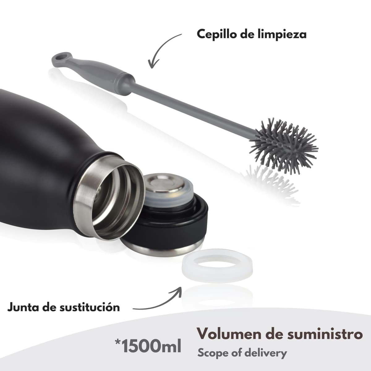 Milu Botella de acero inoxidable de 350ml 500ml 750 ml 1 L 1,5 L botella de agua aislada, termo a prueba de fugas, doble pared, apta para ácido carbónico + cepillo de limpieza (Azul Violeta, 350ml) — view 123