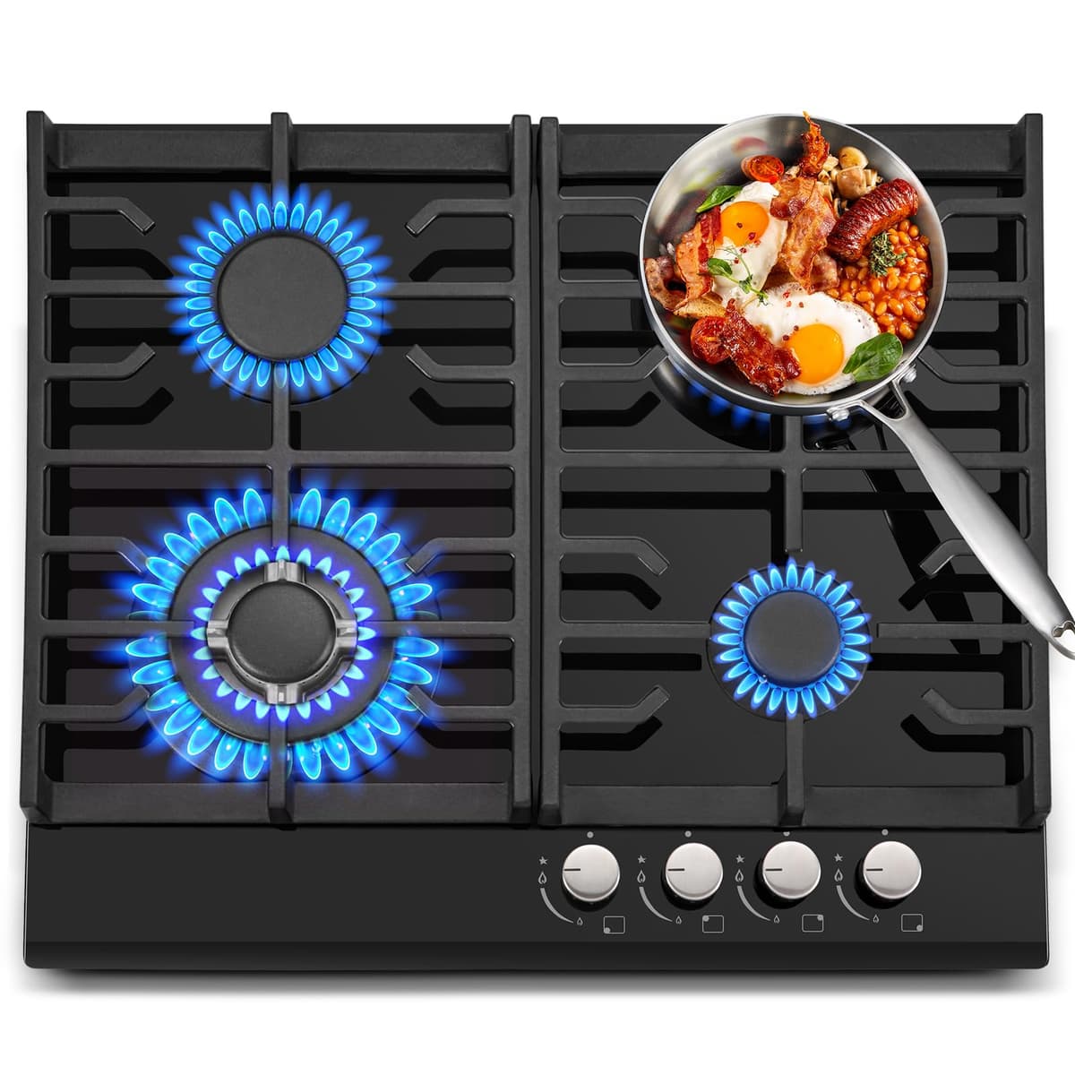 TopStrong Gas Hob 2 burners, 30cm Built in 2 Burners Gas on Glass Hob, NG/LPG Convertible, Flame Out Protection, Cast Iron Supports, 5200W — view 10