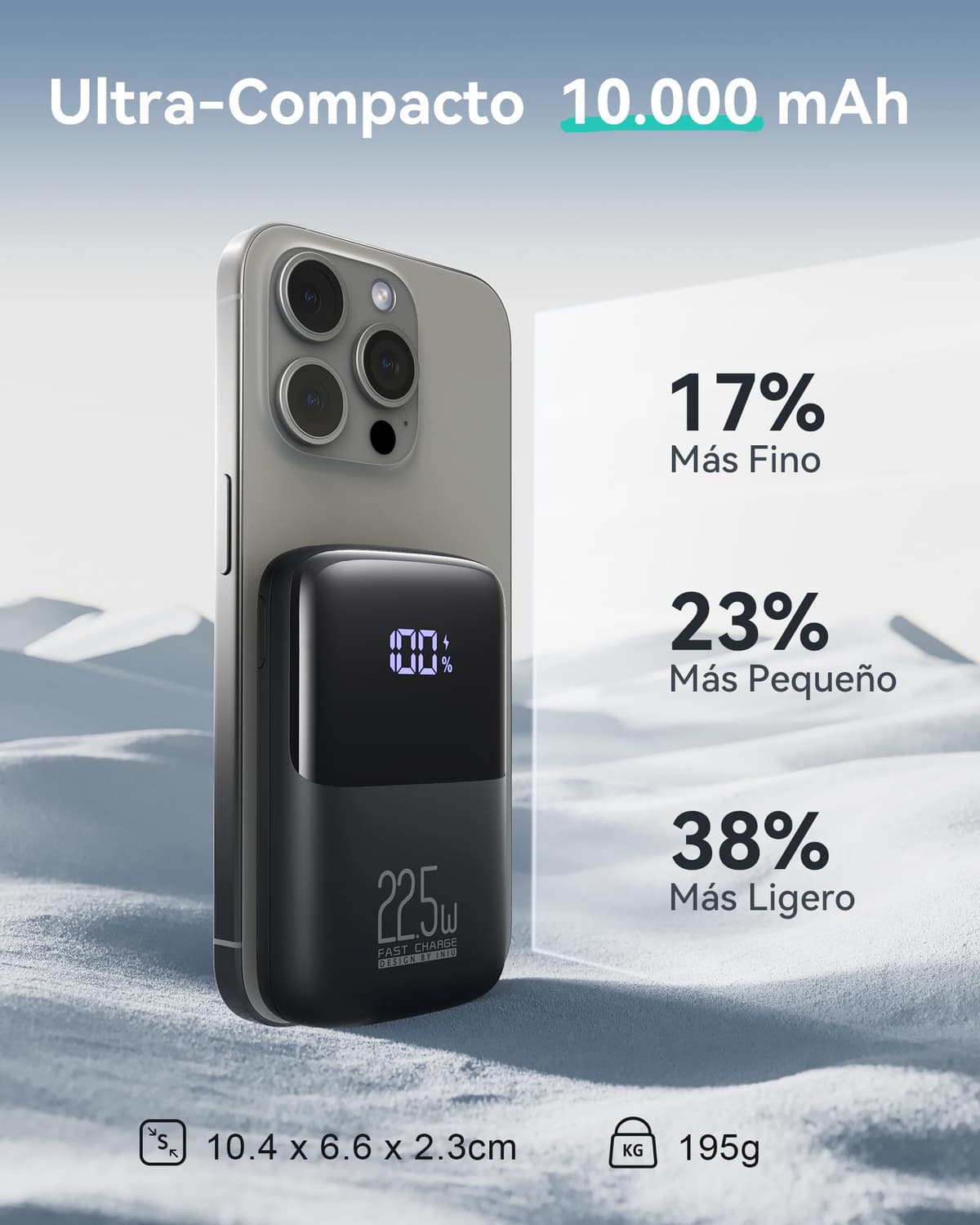 INIU Power Bank, Mini 10000mAh 22.5W Bateria Externa Carga Rapida, USB C PD3.0 QC4.0 Cargador Portatil, Powerbank con Soporte para iPhone 17 16 15 14 13 12 Pro Samsung S22 S21 Xiaomi Huawei iPad — view 2