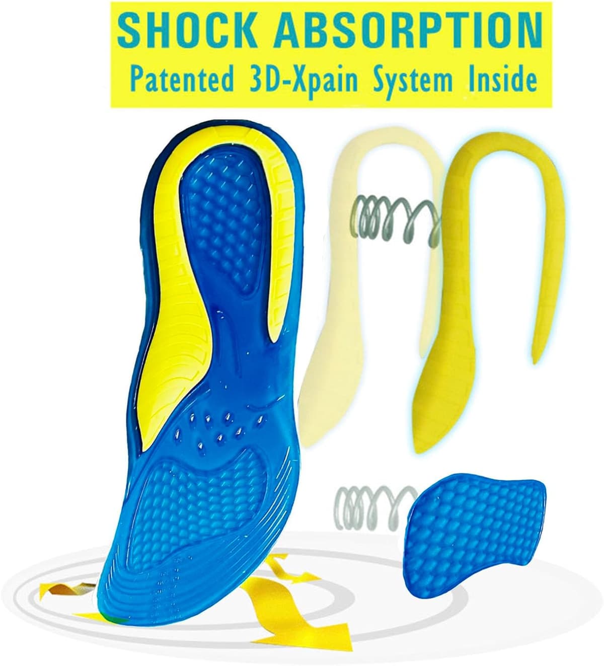 3D-Xpain™Women Men Gel Insoles Shock Absorbing Insole Pain Relief Anti Fatigue Everyday Active No-Odour Work Sports Comfort Jelly Shoe Inserts for Boots Hiking Running Standing 3d-xpain Classic 1 pair Men
