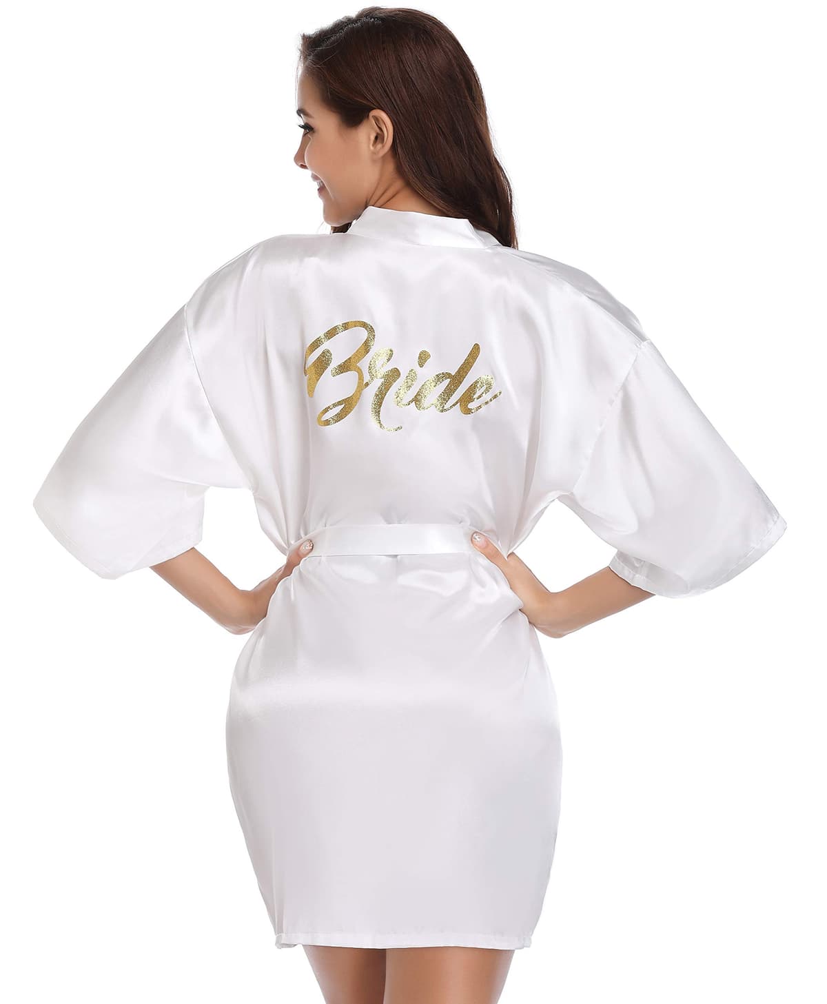 Vlazom Bride Robes Satin Dressing Gown B-champagne for Bridesmaid, L(UK 14-16 )