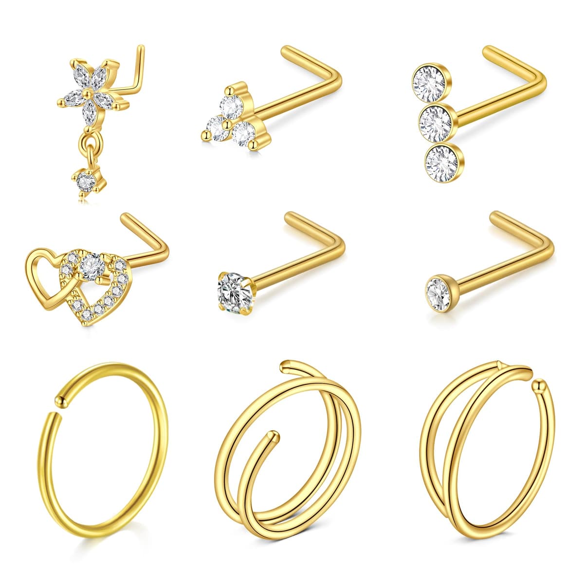 LAURITAMI Pendientes Piercing Nariz de Acero Quirúrgico Perno Curvos 20G 7 mm Tornillo Espiral L Forma Opal CZ Estilos Joyas — view 8