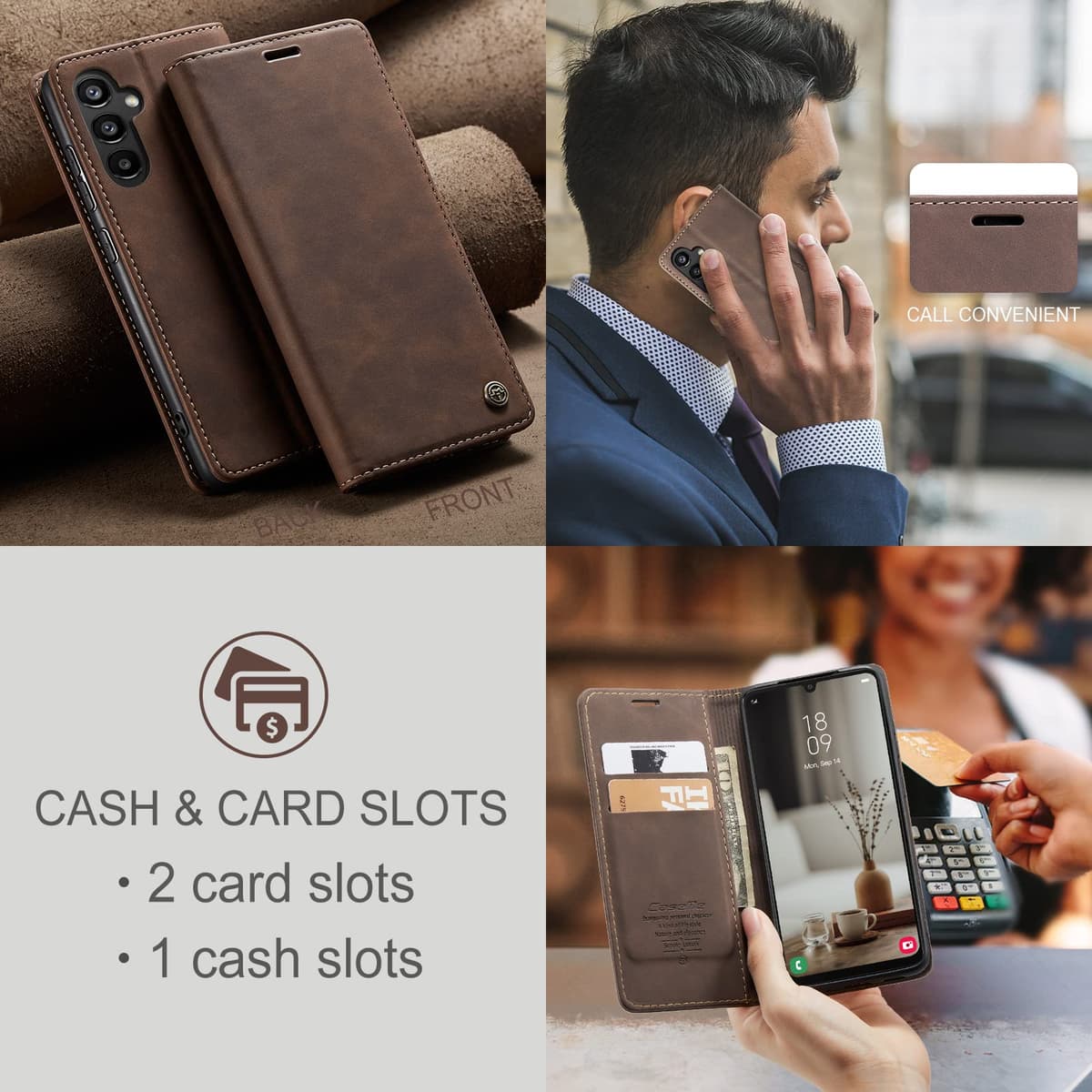 for Samsung Galaxy A34 5G Case, Flip Wallet Leather Case with Card Holder Magnetic Closure Shockproof Kickstand Protective Phone Cases Cover for Galaxy A34 6.6 Inch,Coffee — view 7