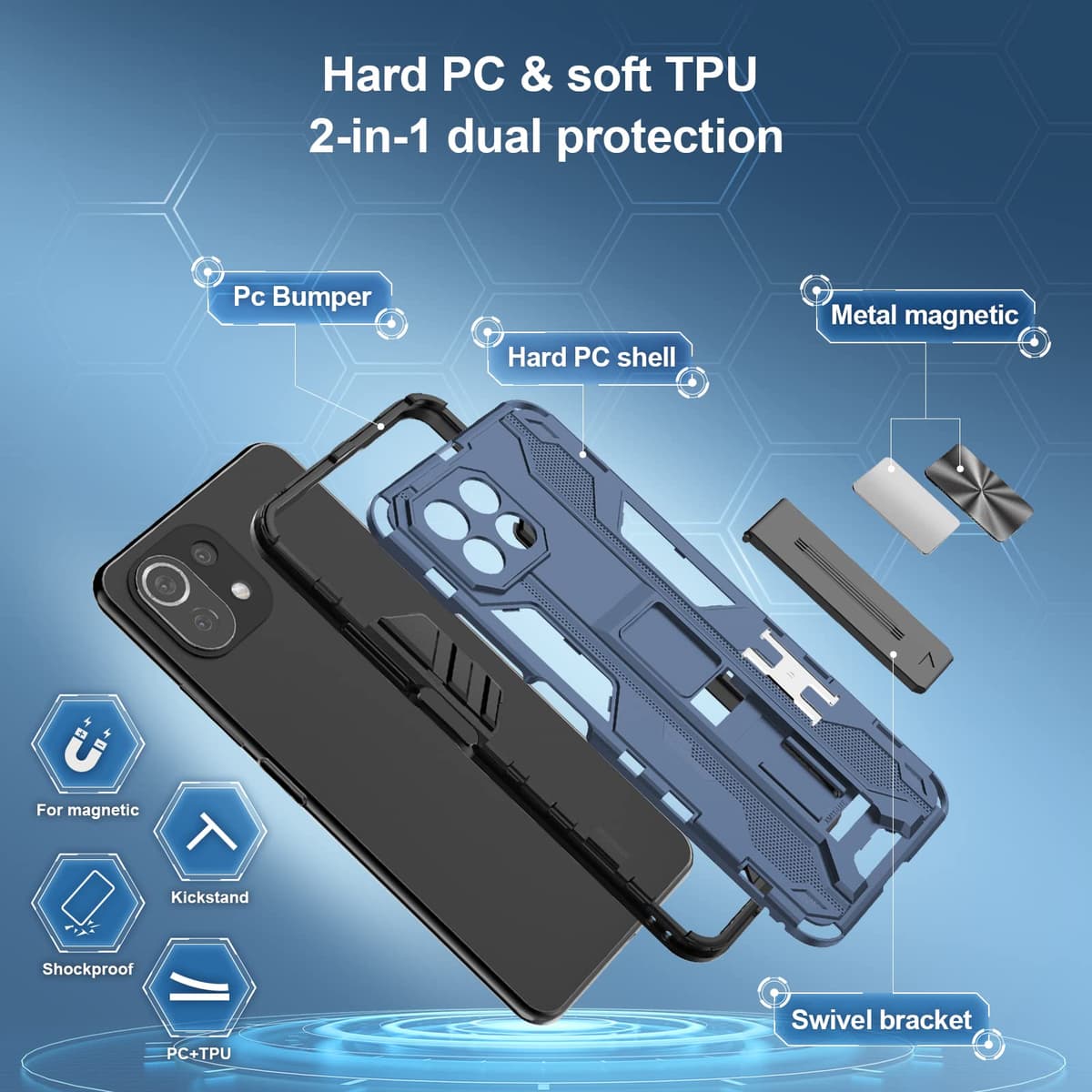 Funda para CMF Phone 2 Pro, Carcasa Antigolpes con Soporte anular metálico, Case Protectora de Grado Militar, Negro — view 251