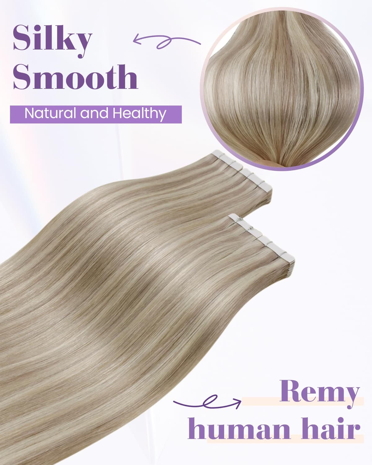 LaaVoo Tape in Hair Extensions Human Hair Blonde Tape Hair Extensions Real Human Hair Invisible Tapes Remy Straight Balayage Brown to Blonde Hair Double Sided Tabs 20pcs 50g 16 Inch #8/18/60 — view 35