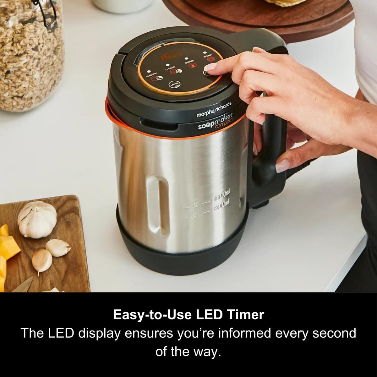 Morphy Richards Compact Soup Maker, 1L, Blend, Smooth and Chunky Soup, Smoothies, Quick and Easy Cooking, 900W, Black & Stainless Steel, 501021 — view 3