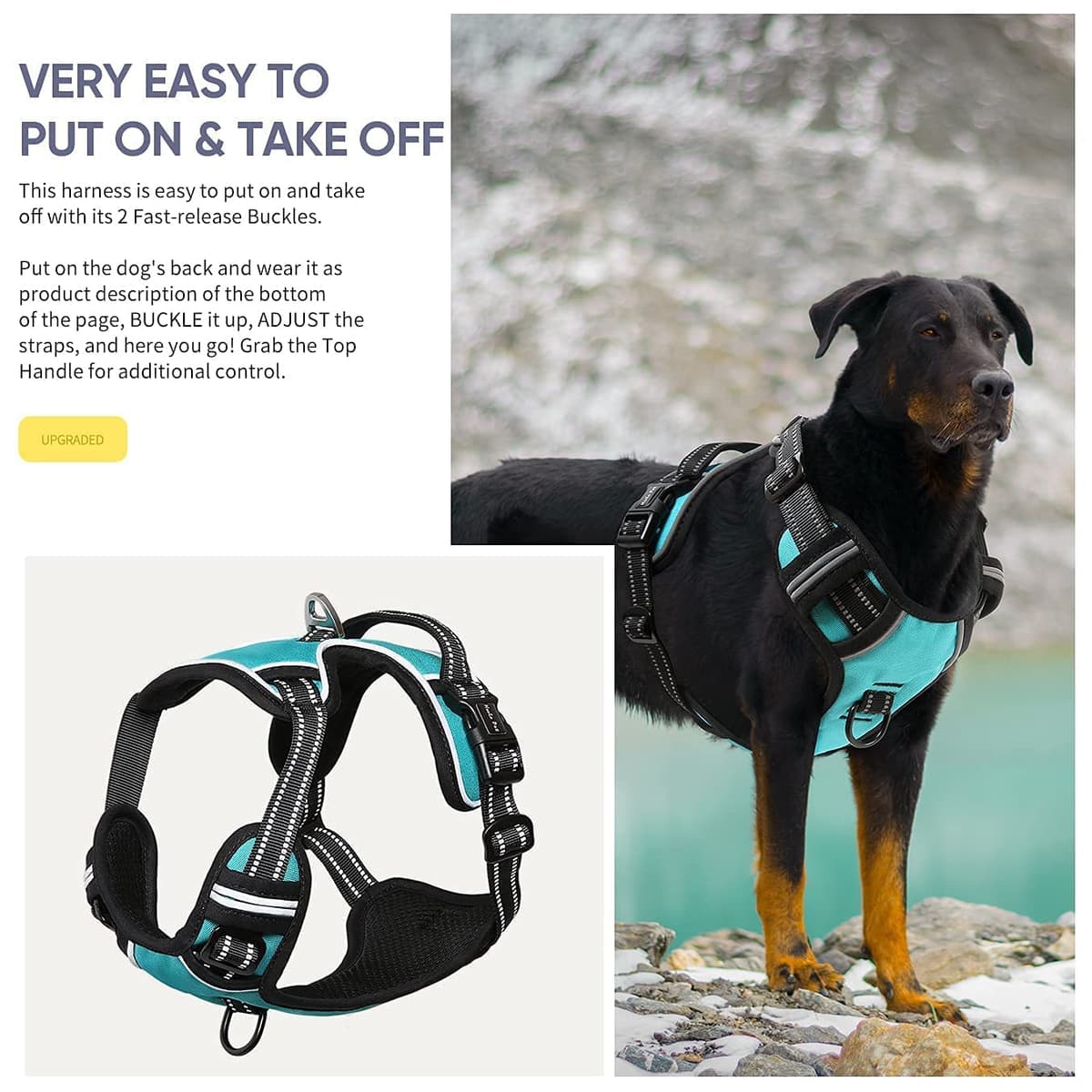 HEELE Dog Harness Medium No Pull Dog Vest Harness with Soft Handle Reflective Pet Harness for Outdoor Training Walking, Black, M — view 142